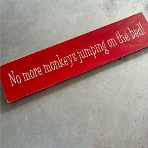 Playful Red Wall Art - No More Monkeys Jumping on the Bed